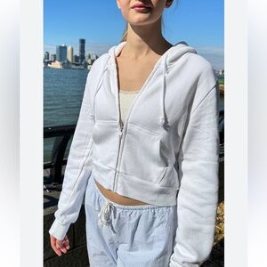 Brandy Melville John Galt Crystal White Cropped Full Zip Hoodie Size Small